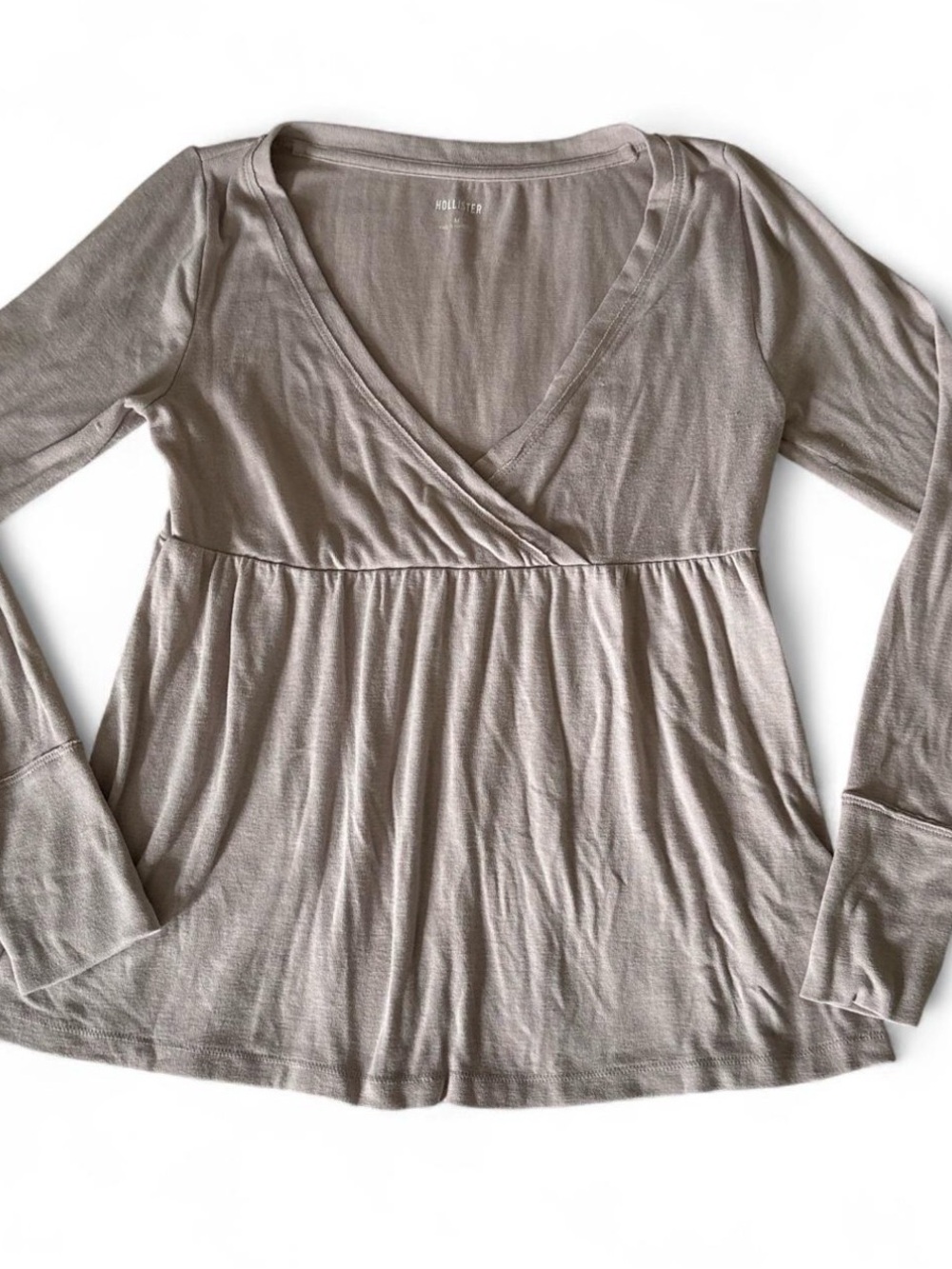 Hollister Taupe Wrap V-Neck Long Sleeve Top
